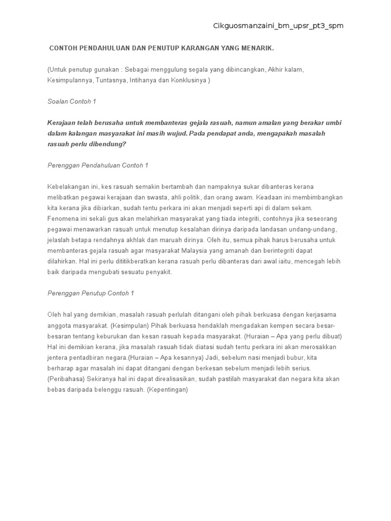 Contoh Pendahuluan Dan Penutup Karangan Yang Menarik Pdf