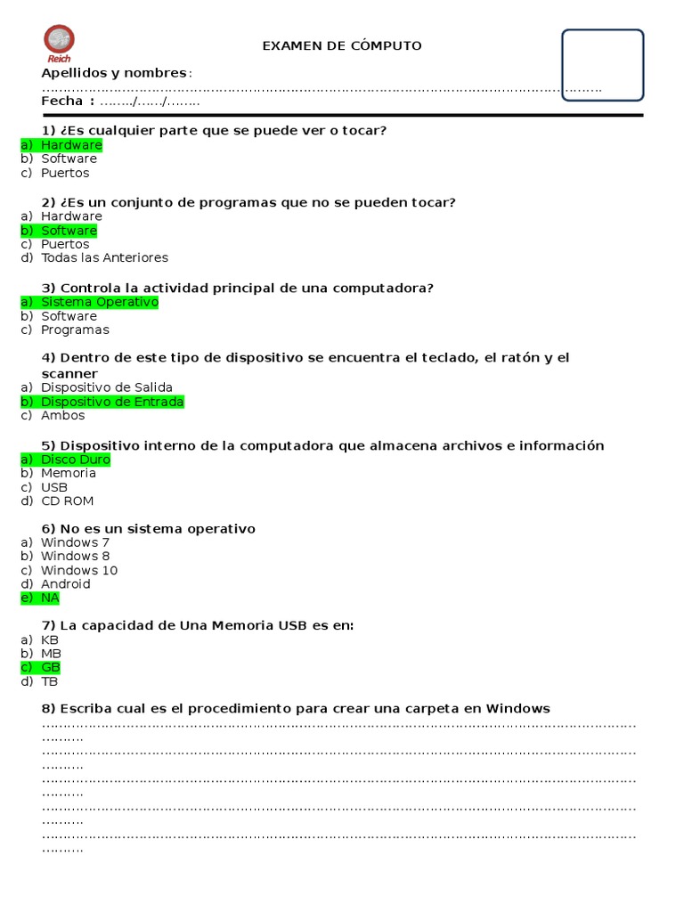 Examen de Cómputo | PDF
