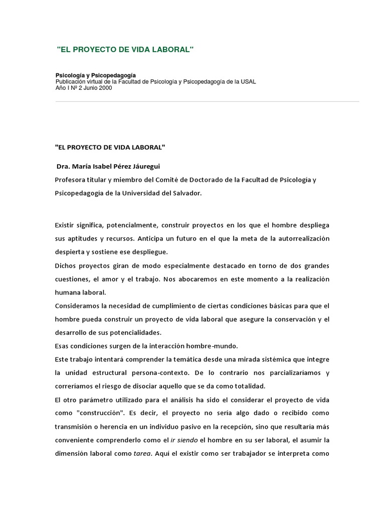 El Proyecto de Vida Laboral Comportamiento Creatividad