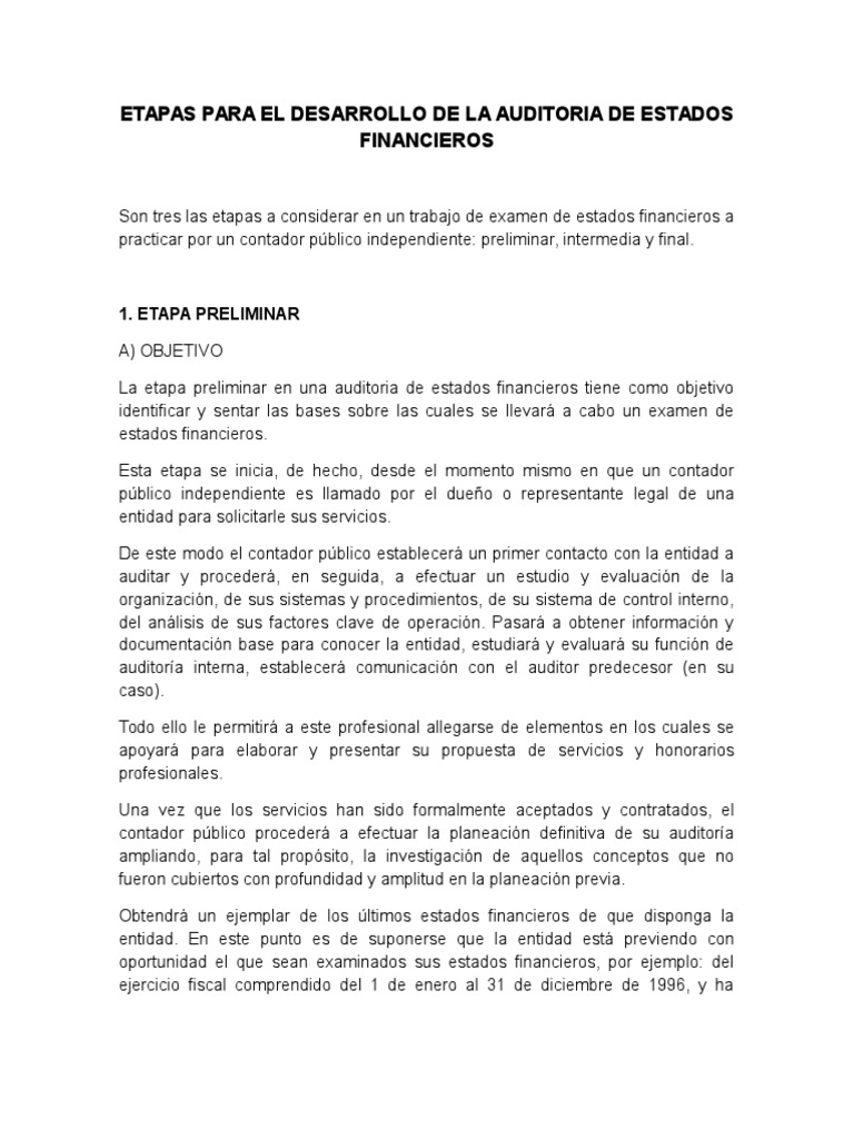 Fases de la Auditoría Financiera | PDF | Auditoría financiera | Contralor