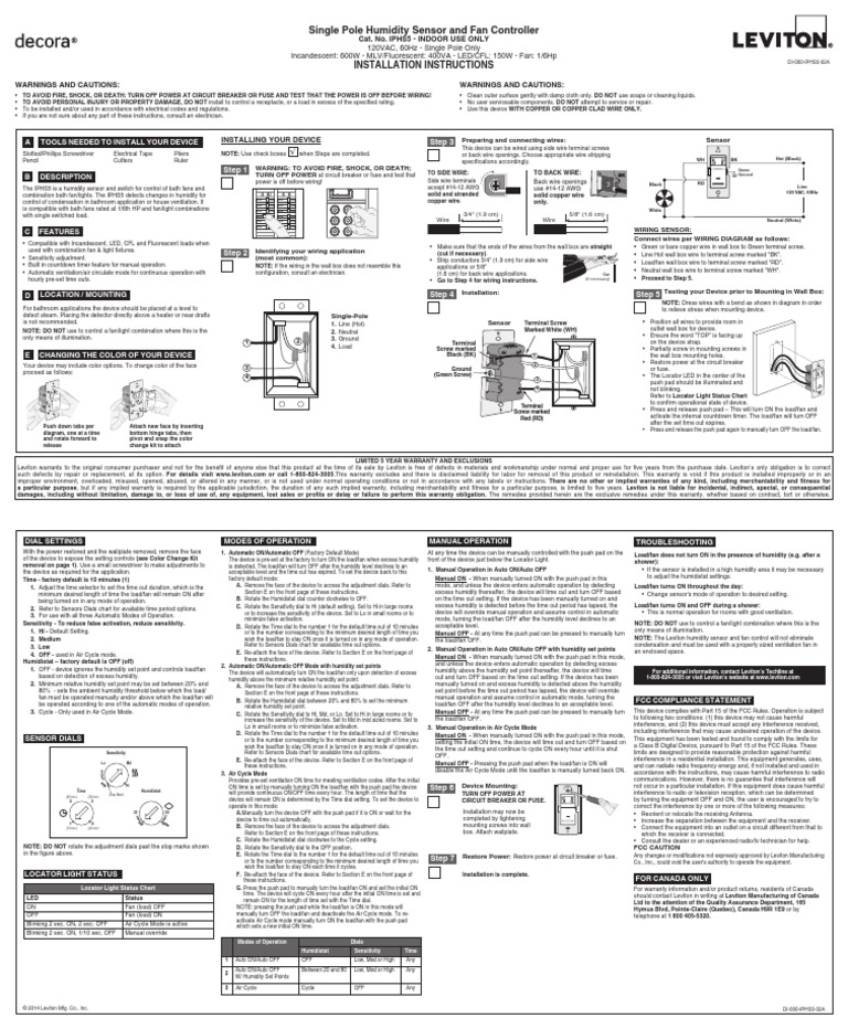 Single Pole Humidity Sensor and Fan Controller: Installation ...