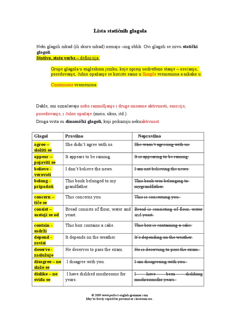 Stative Verbs List PREVOD Food And Drink Preparation Food Wine 
