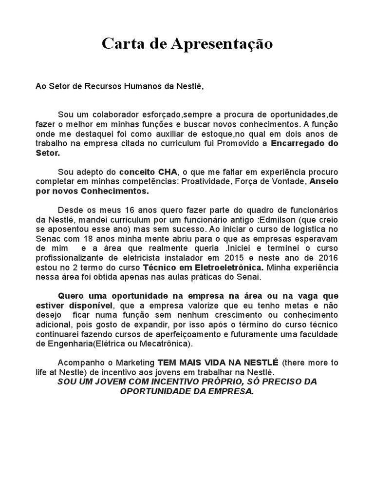 Carta de Apresentação