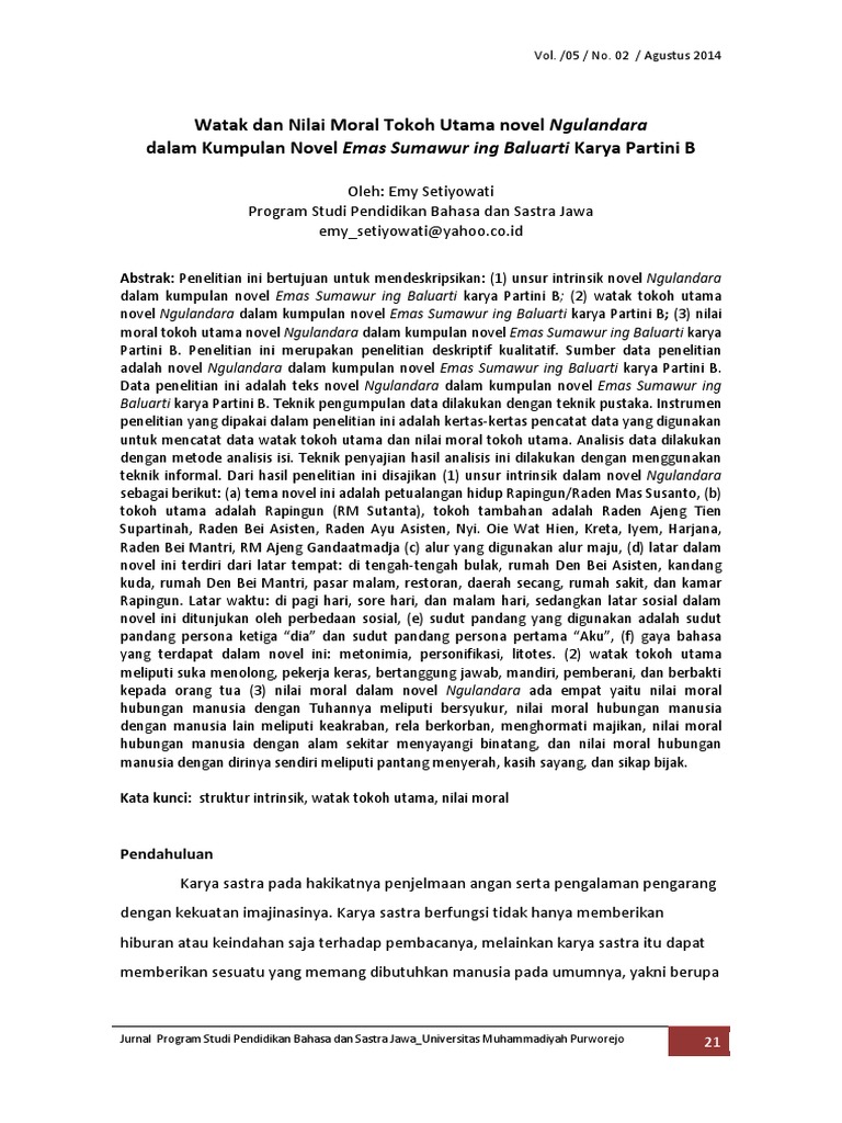 Novel Bahasa Jawa Beserta Unsur Intrinsik Berbagai Unsur