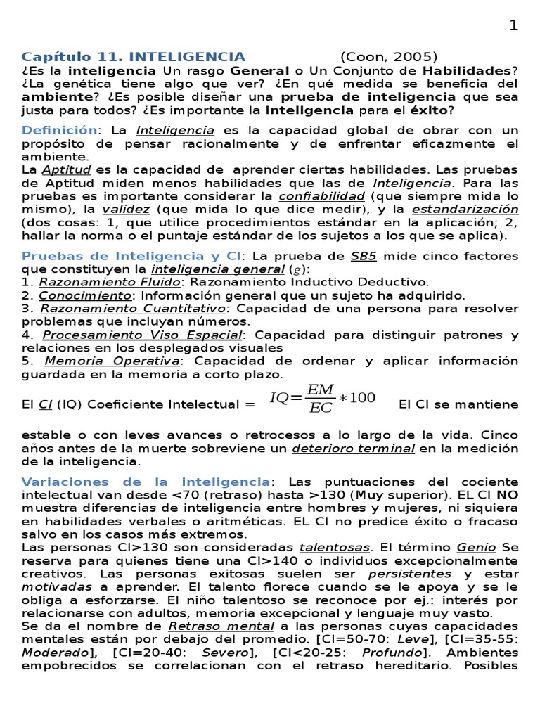 Actividades y factores de la inteligencia | PDF | Cociente de ...