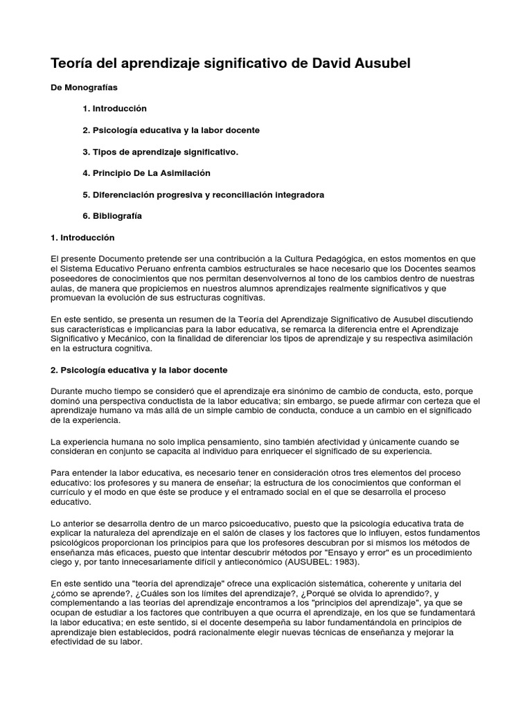 Teoría Del Aprendizaje Significativo de David Ausubel PDF | PDF ...