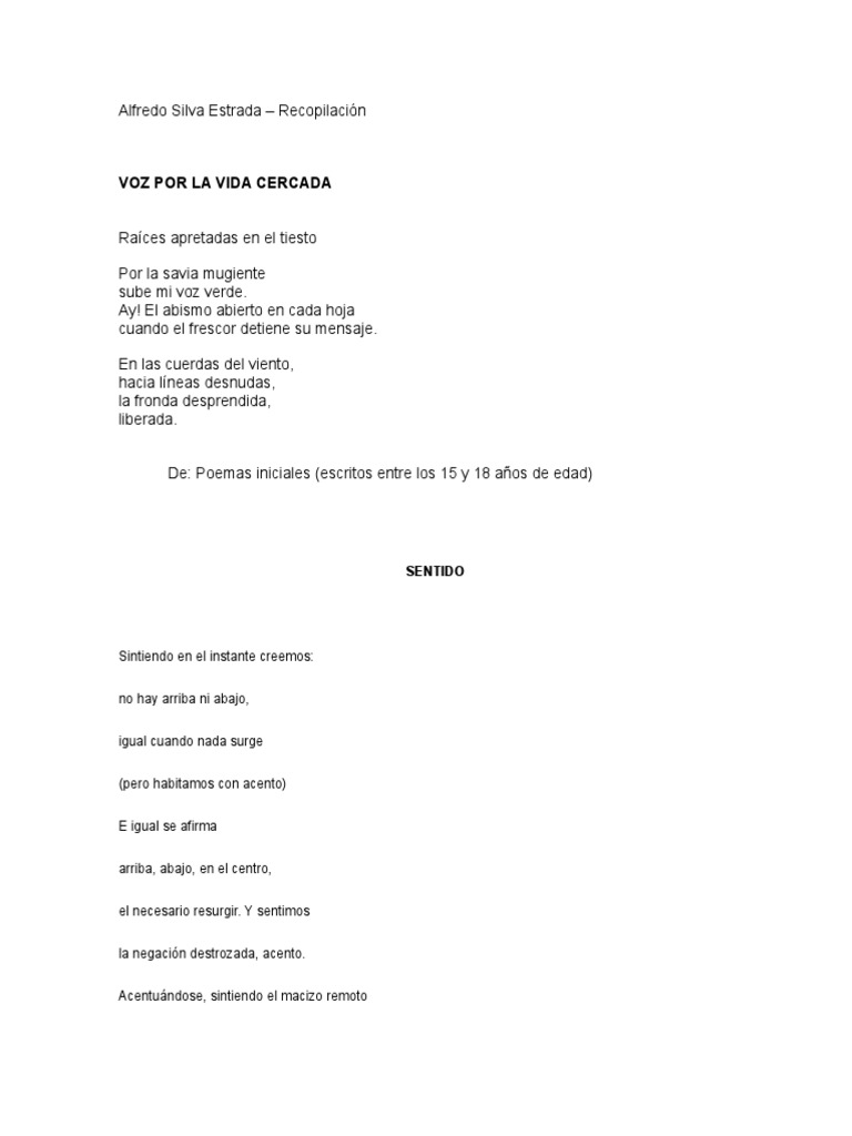 Alfredo Silva Estrada Poemas Recopilados PDF Plantas Naturaleza