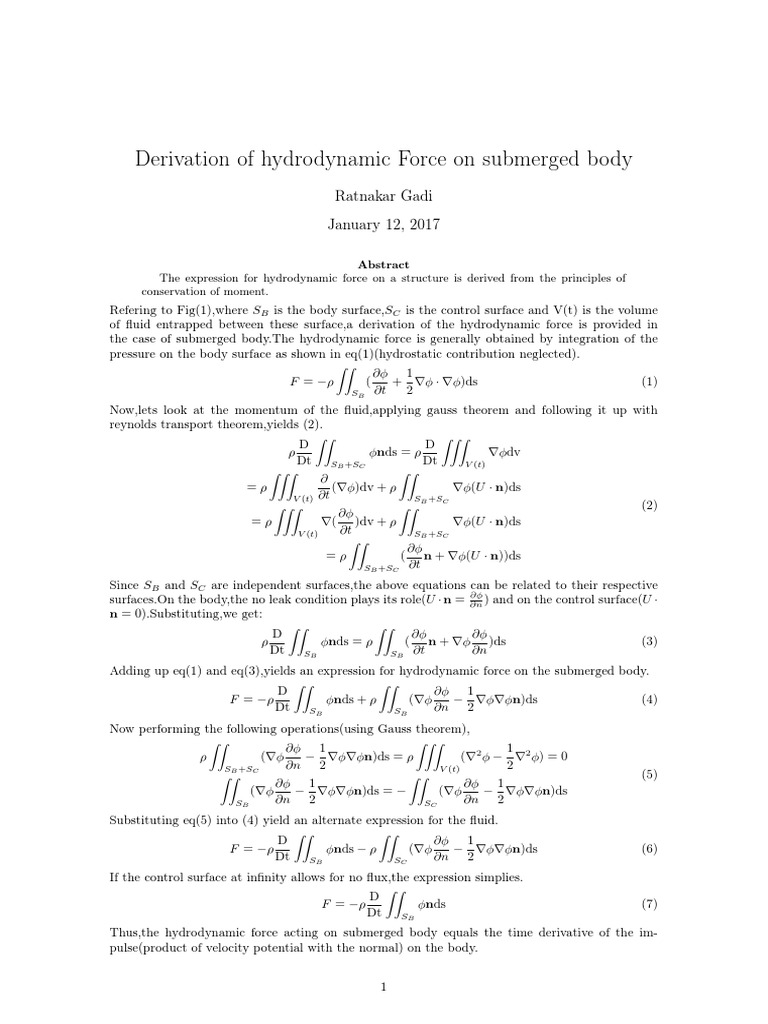 HYDRODYNAMIC FORCE FORMULA intelligence overview