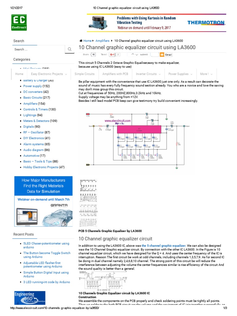 10 Channel Graphic Equalizer Circuit Using LA3600 PDF Equalization