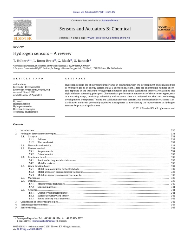 Hydrogen Sensors - A Review | PDF | Hydrogen | Catalysis