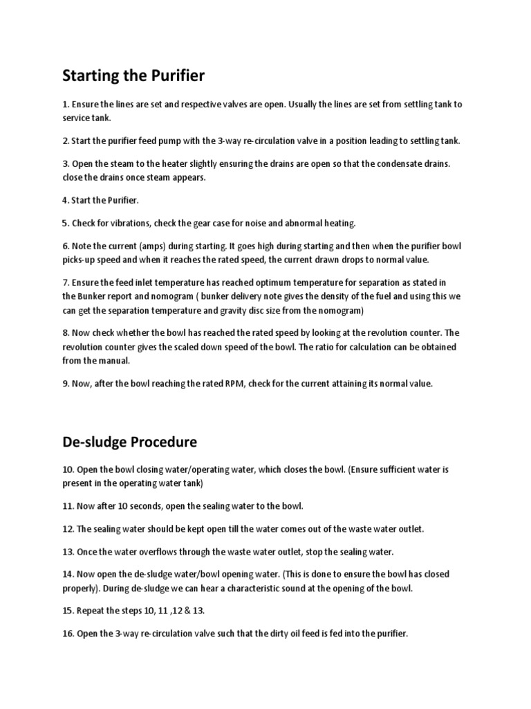 Manual Starting and Desludging of Purifier PDF