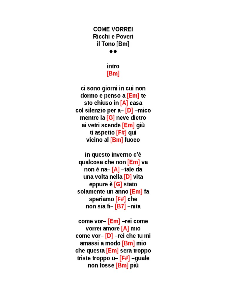 Canzone Come Vorrei Dei Ricchi E Poveri