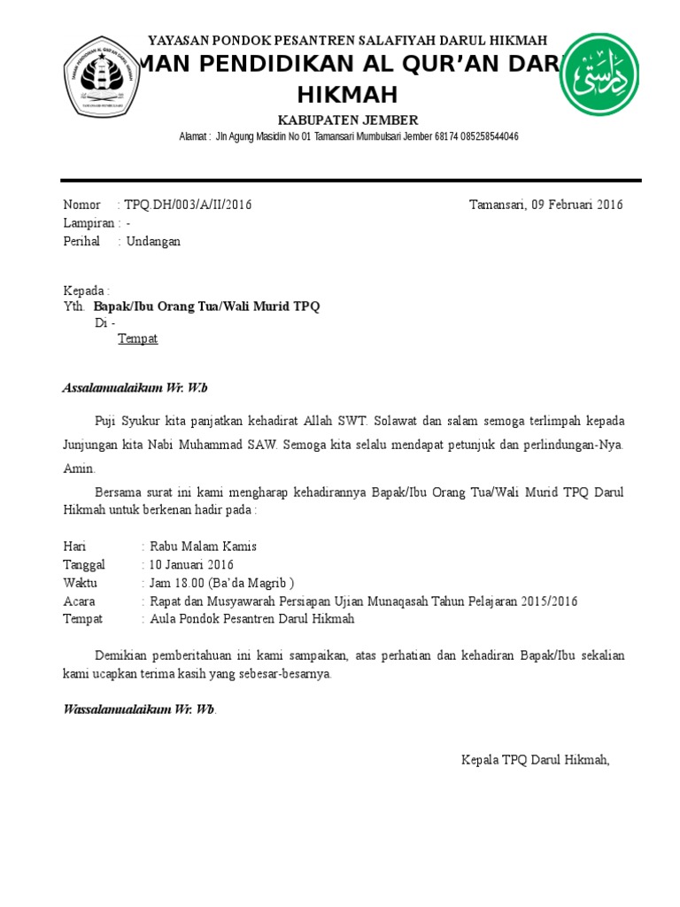 35++ Contoh surat pemberitahuan kegiatan tpq information