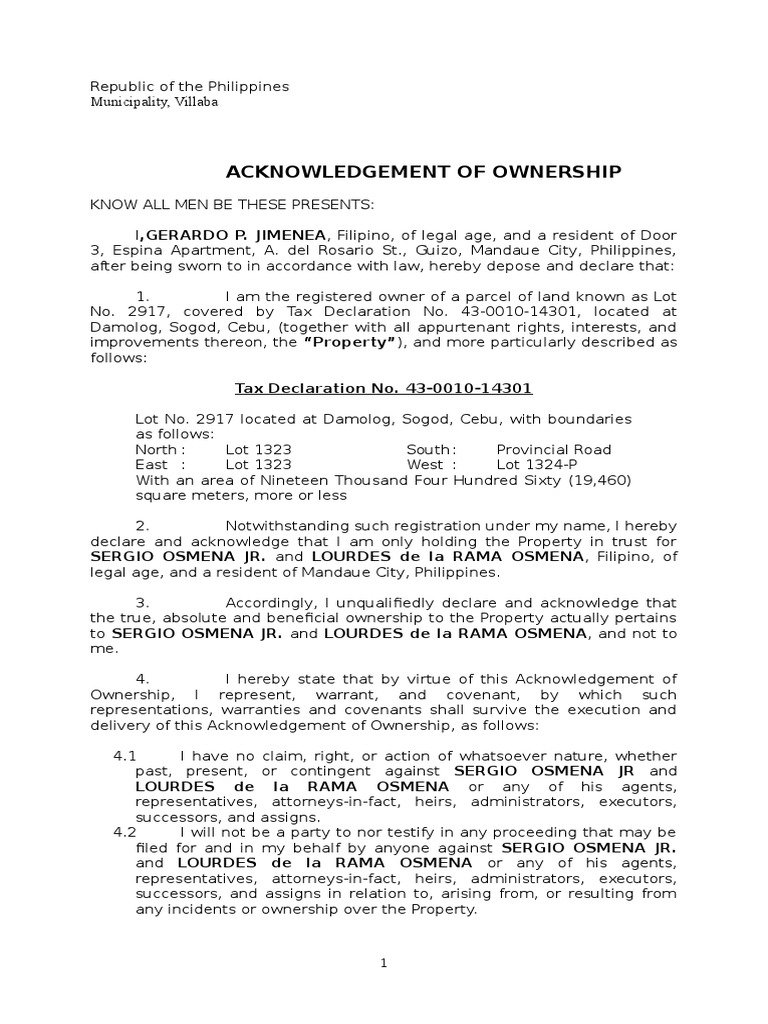 Acknowledgement of Ownership,,, Ownership Property