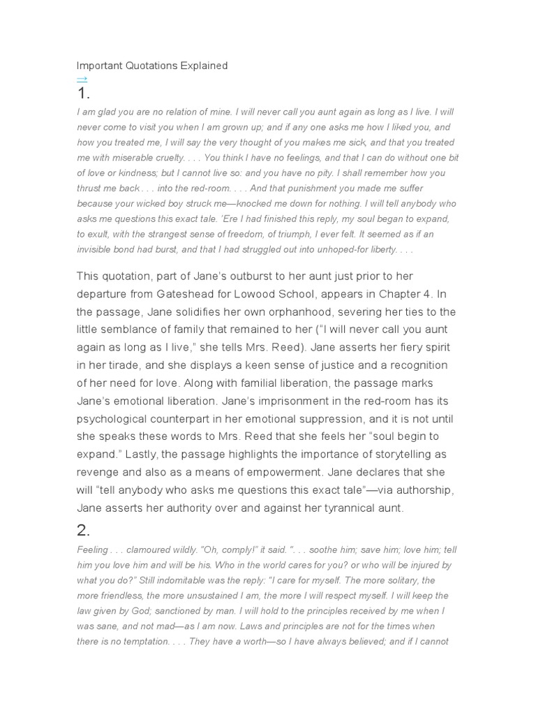 Important Quotations Explained Docx JANE EYRE Download Free PDF