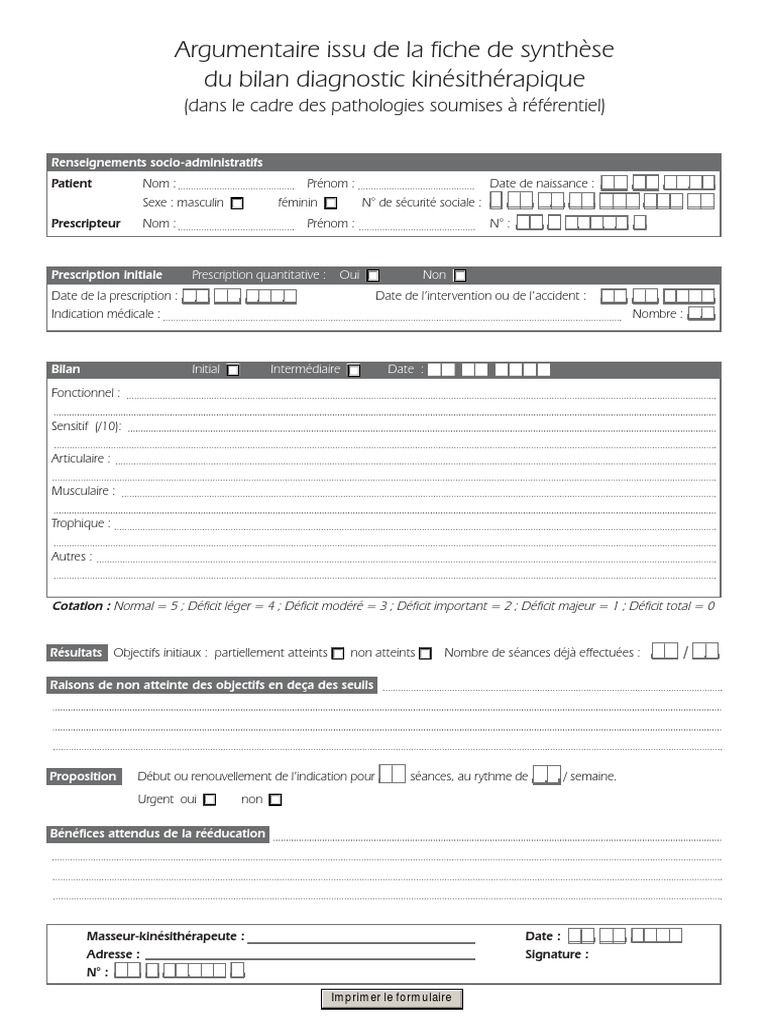 Bilan Diagnostic Kine Pdf