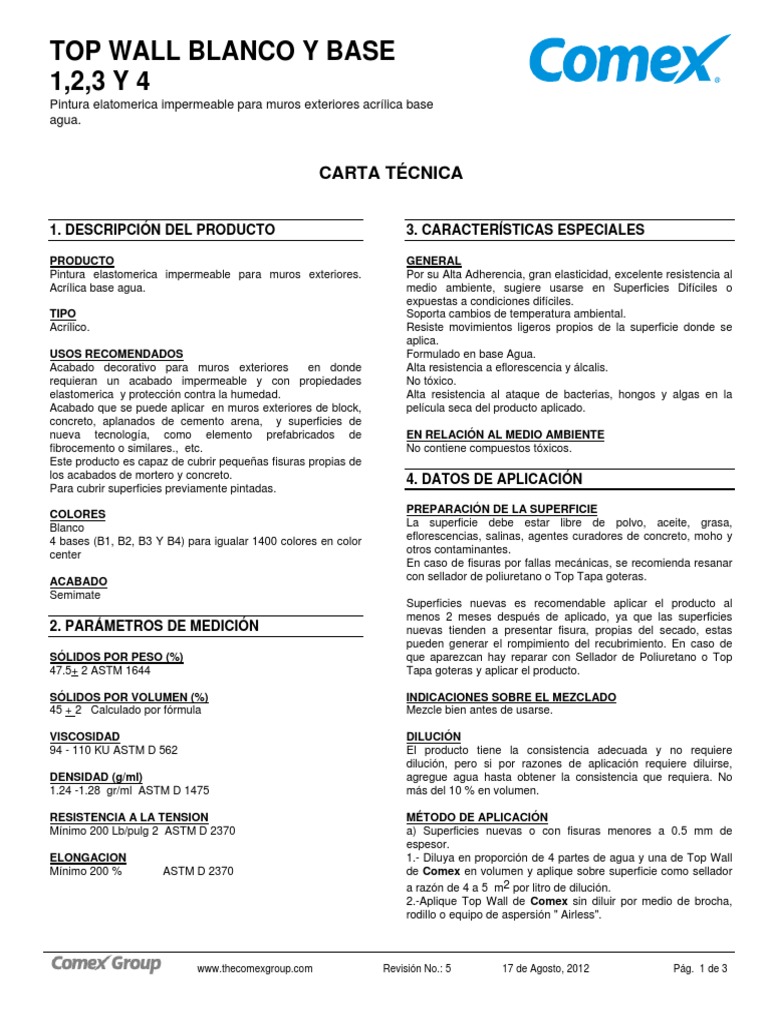 Aires Pintura Blanca Elastomerica o Impermeable Comex Base Agua 1+3 4 | PDF  | Pintar | Materiales