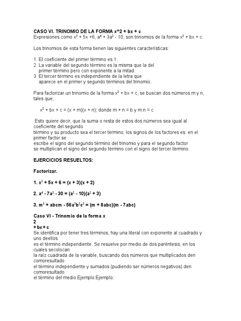 Caso Vi Factorizacion Multiplicacion Avaliacao Gratuita De