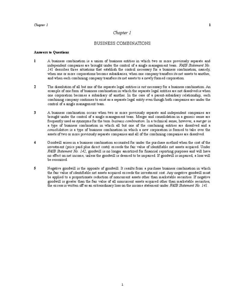 Business Combinations Answers To Questions 1 PDF
