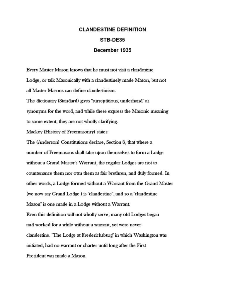 Clandestine Definition Freemasonry Masonic Lodge