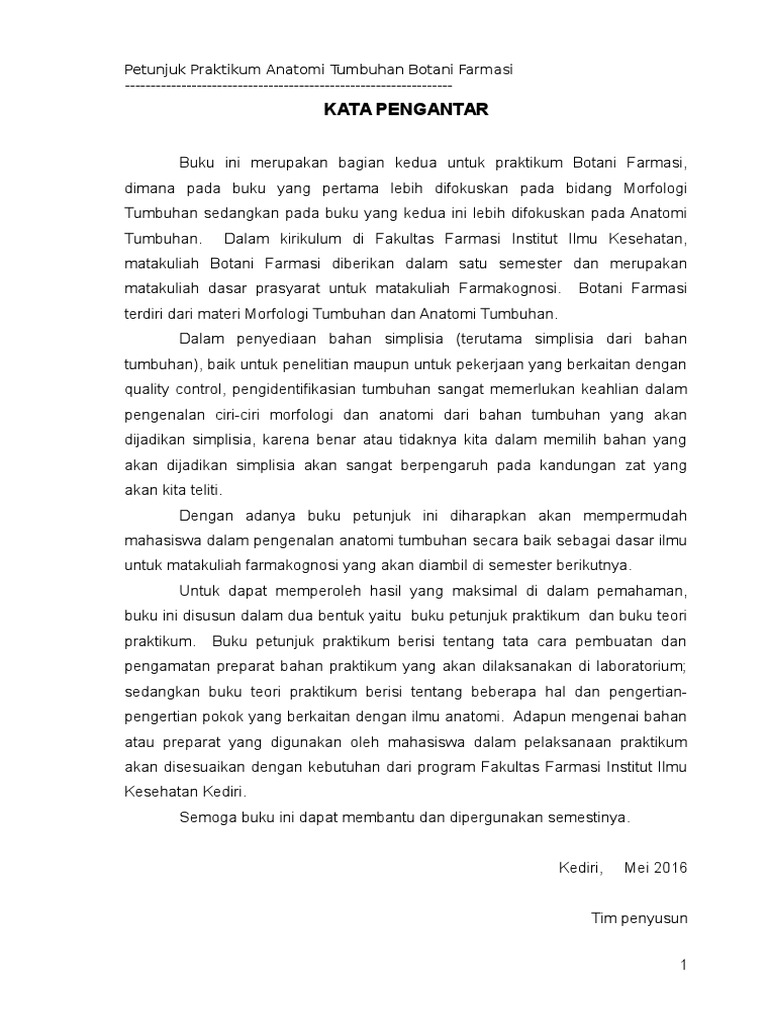 Buku Petunjuk Praktikum Anatomi Tumbuhan Botani Farmasi