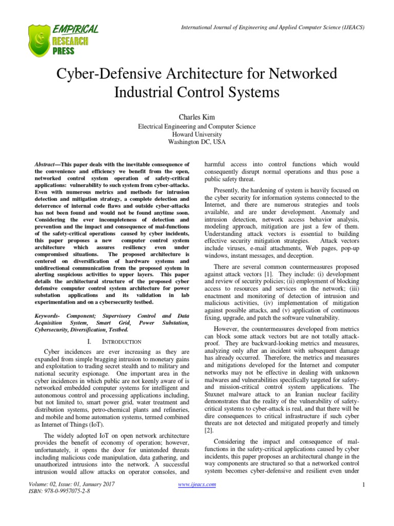 Cyber Defensive Architecture For Networked Industrial Control Systems ...