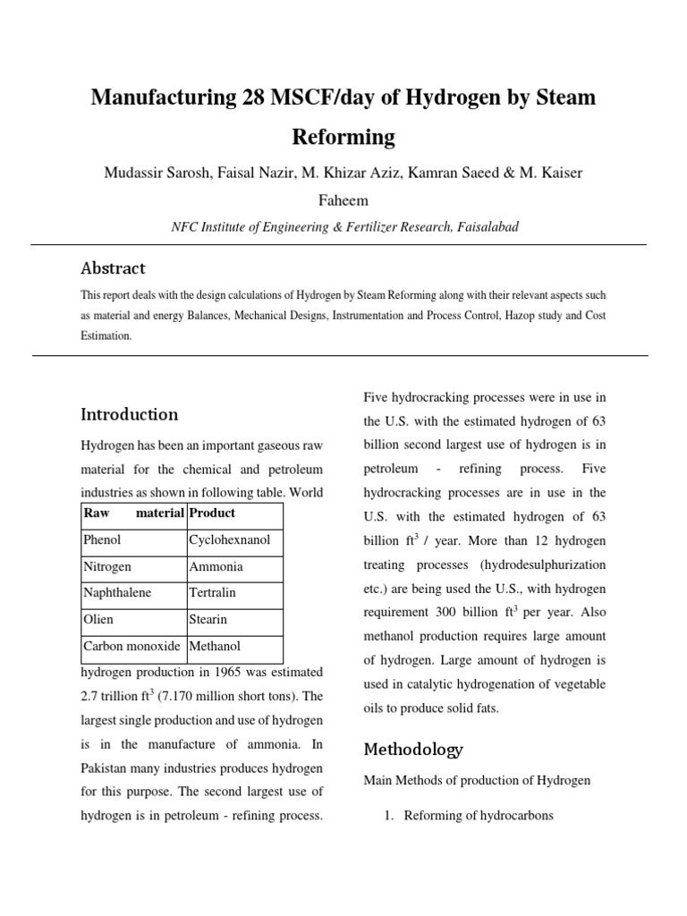 Hydrogen Production via Steam Reforming | PDF | Natural Gas | Fuels