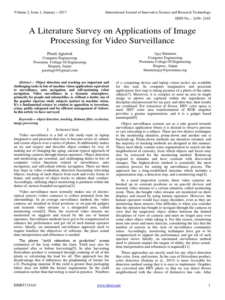 A Literature Survey On Applications of Image Processing For Video ...