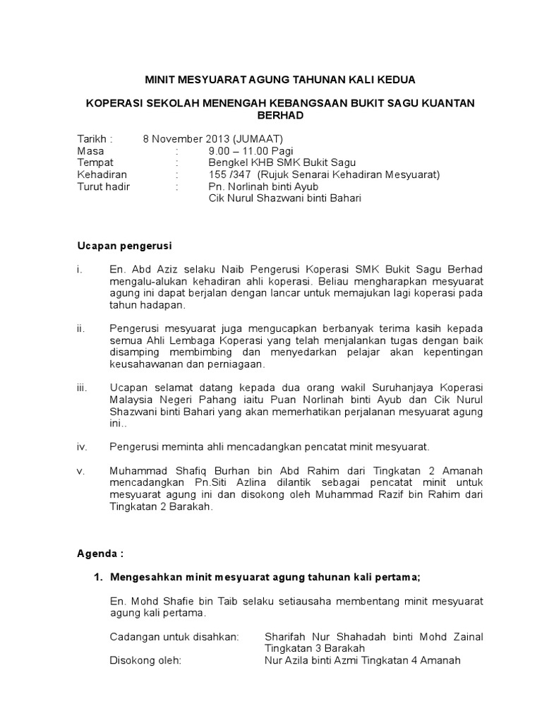 Minit Mesyuarat Agung Tahunan Ke 2 Pdf