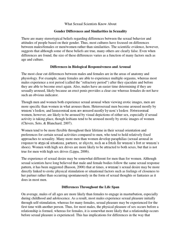 Gender Differences and Similarities in Sexuality Final PDF | PDF