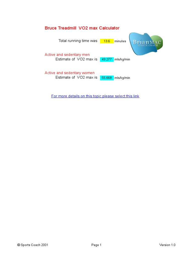 Bruce Treadmill VO2 Max Calculator Active and Sedentary Men PDF