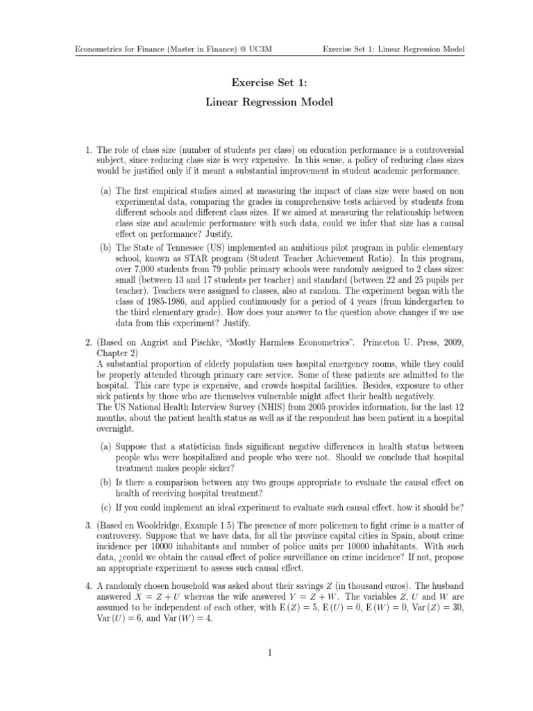Econometrics Exercise Set: Linear Regression | PDF | Regression ...