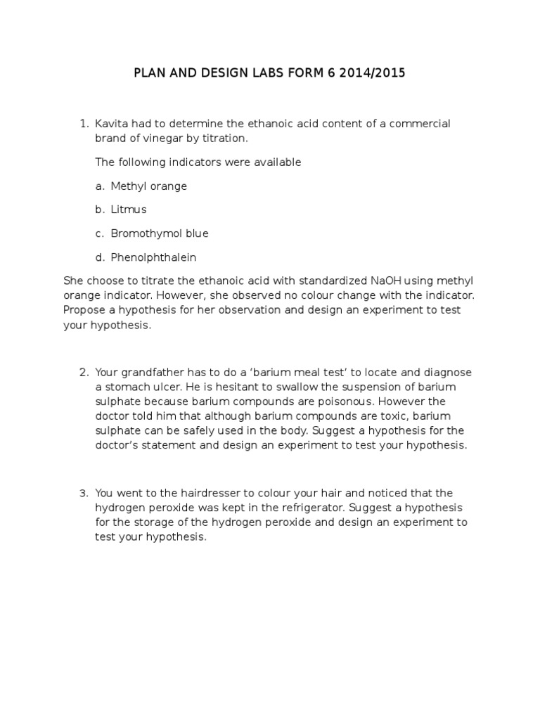 Labs Form 6 Experiment Proposals | PDF