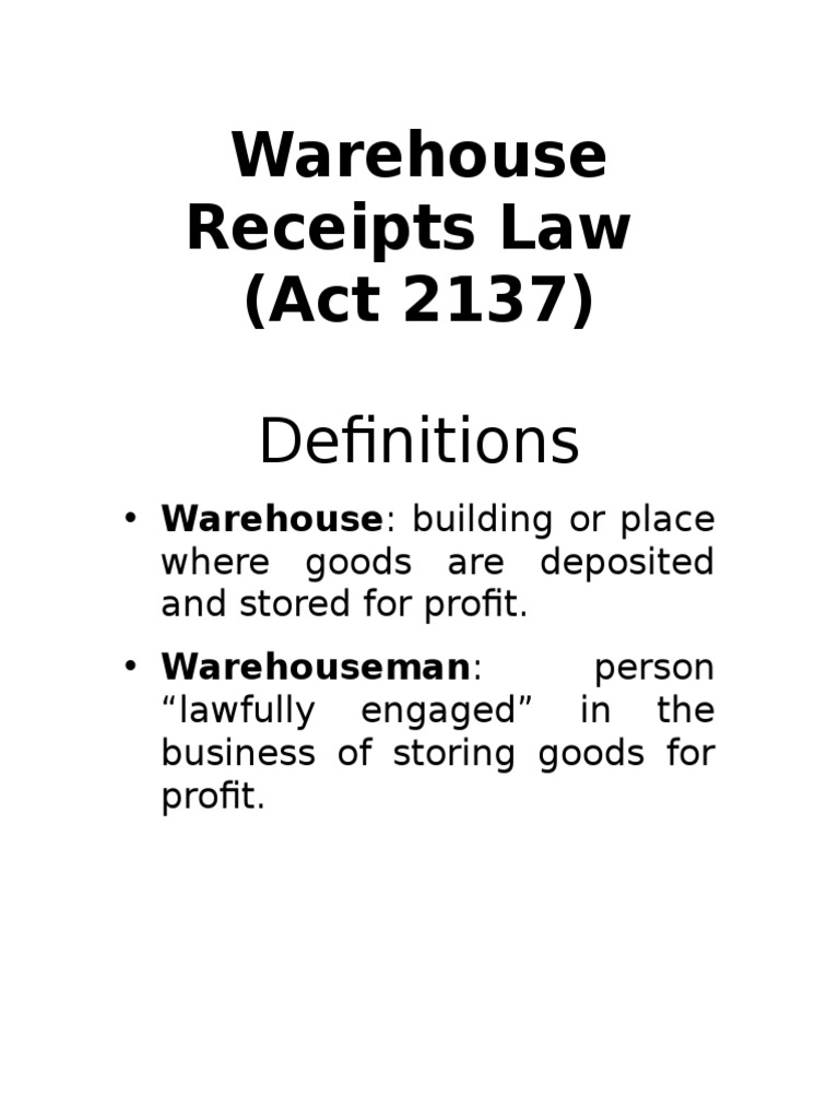 Warehouse Receipts Law PDF Lien Common Law