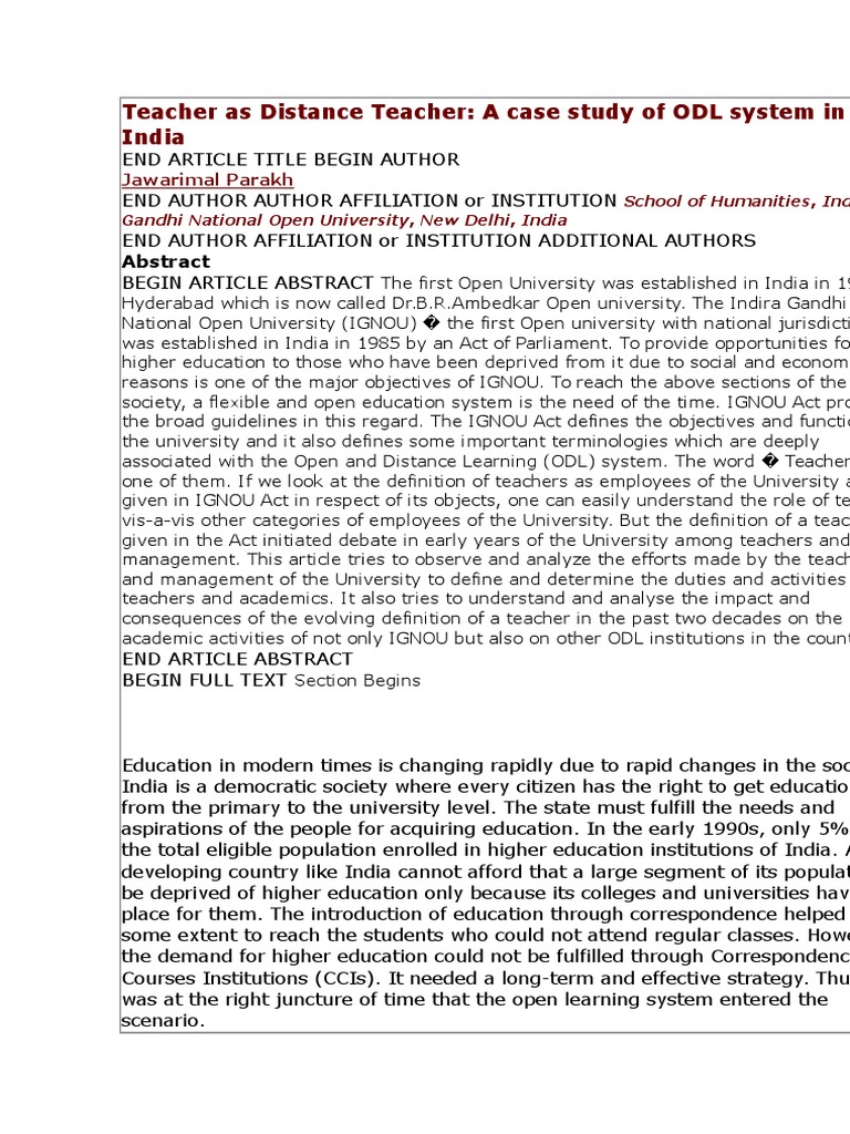 ODL System and Teacher Roles in IGNOU | PDF | Distance Education | Lecturer