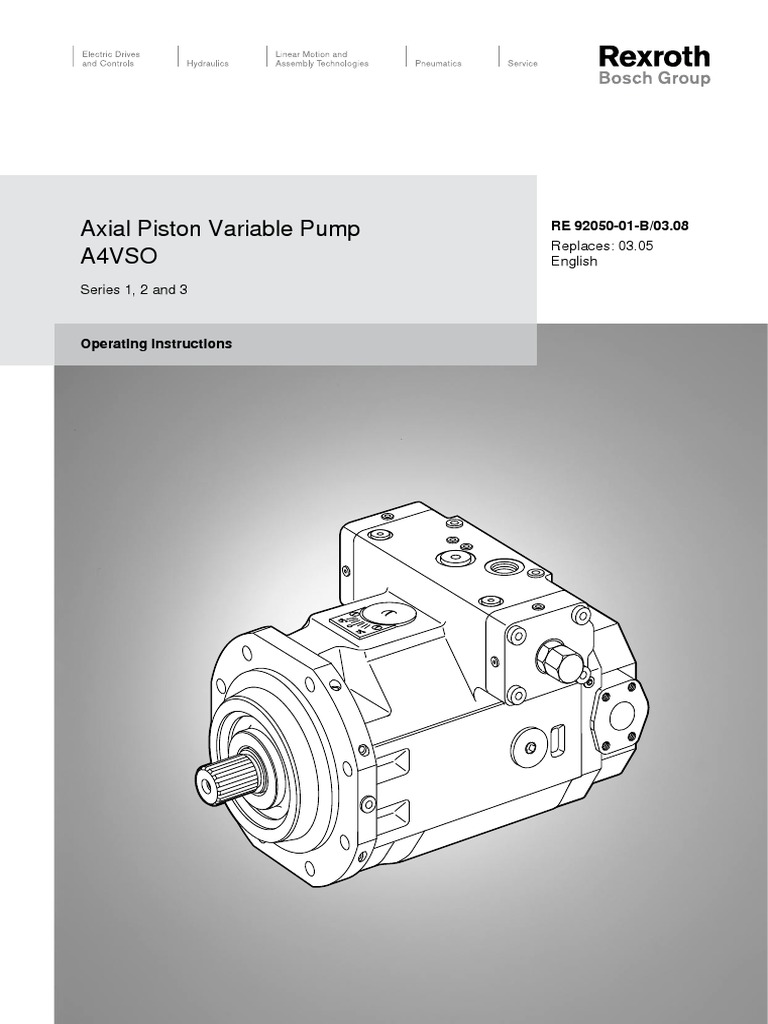 Axial Piston Pump Variable Displacement Bosch Rexroth A4VSO 1421347275 PDF  | PDF | Pump | Safety