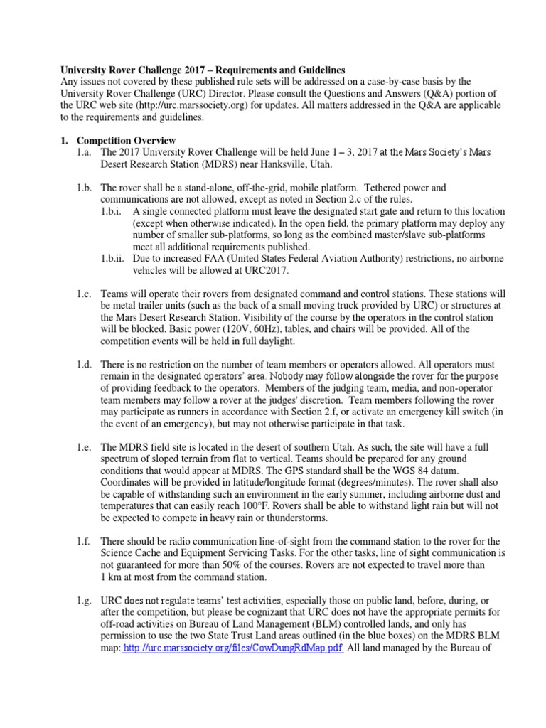 URC 2017 Rover Competition Guidelines | PDF | Rover (Space Exploration ...