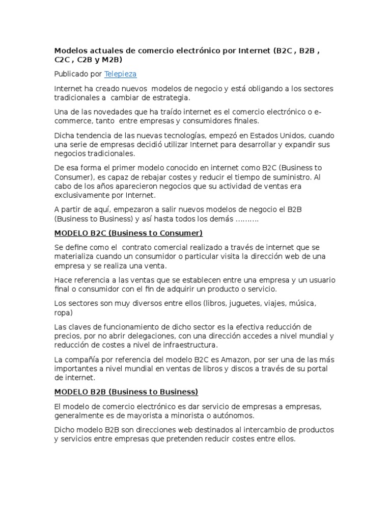Modelos Actuales de Comercio Electrónico Por Internet | PDF | Comercio ...