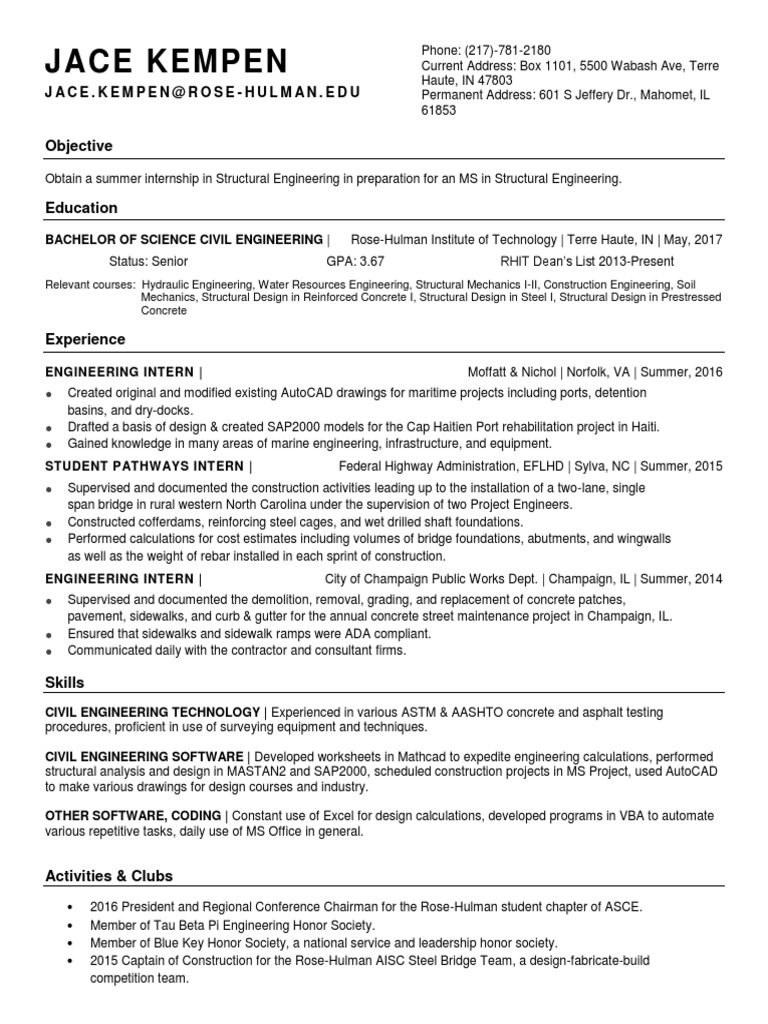 Kempen Resume 11-28-16 | PDF | Engineering | Civil Engineering