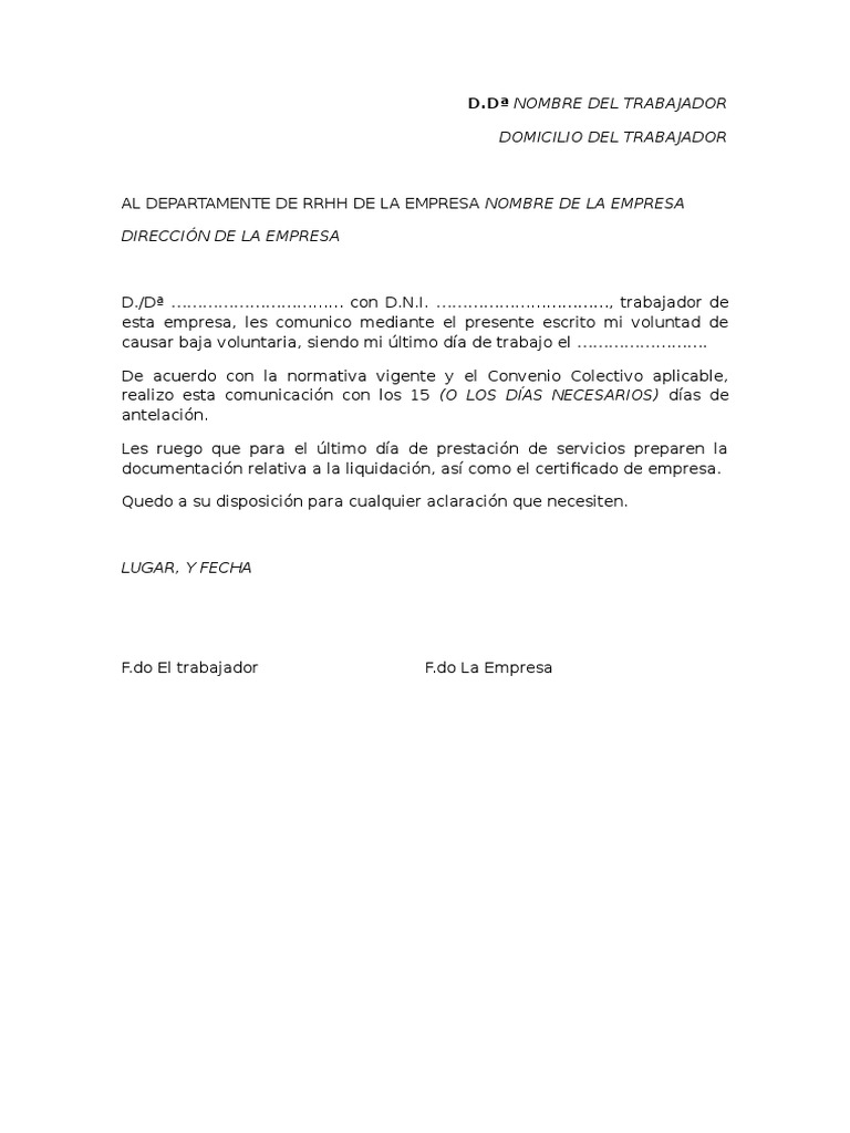 Modelo Baja Voluntaria Negocios Science