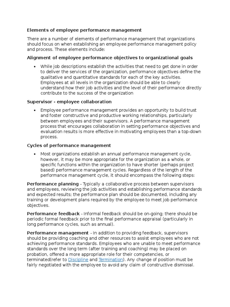 Elements of Employee Performance Management | PDF