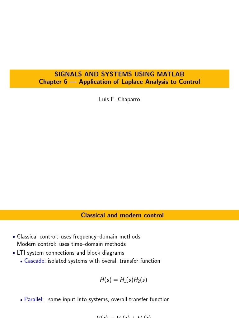 Signals and Systems Using Matlab Chapter 6 - Application of Laplace ...