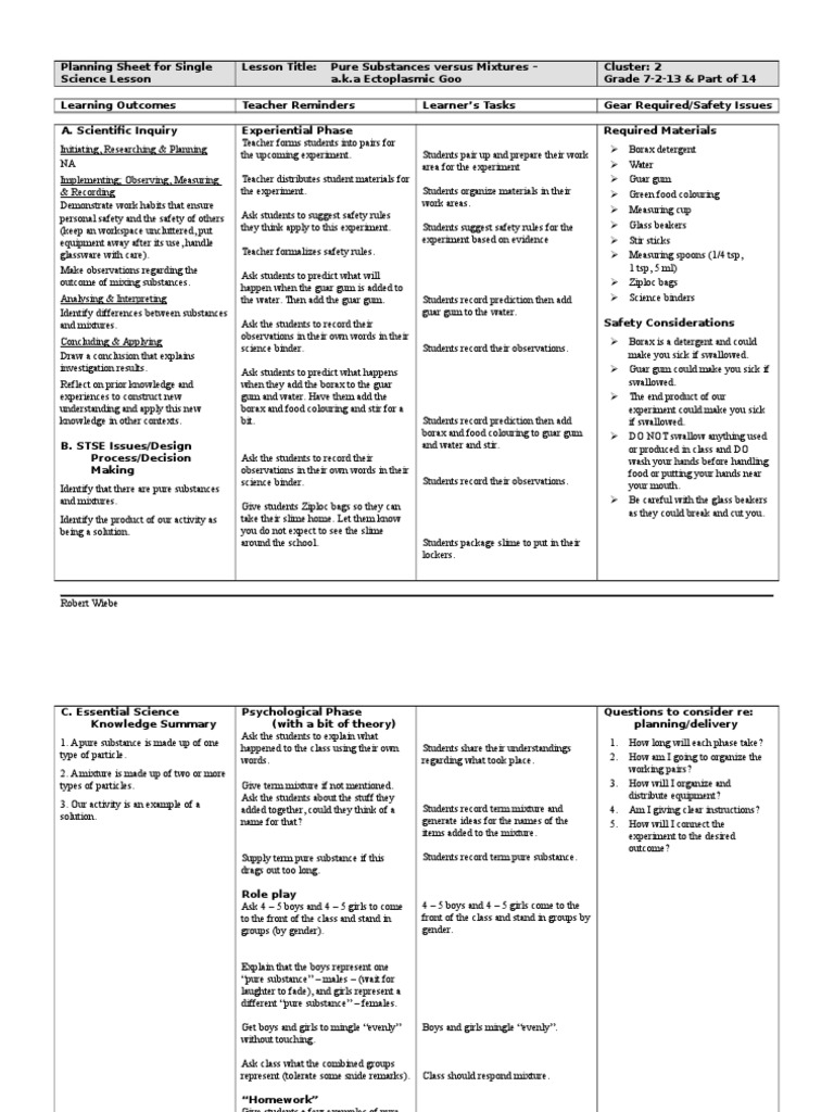 7-2-13 - Pure Substances and Mixtures - Lesson | Experiment | Chemical