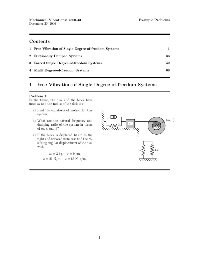 Mechanical Vibrations Problem Set | PDF | Equations Of Motion | Equations