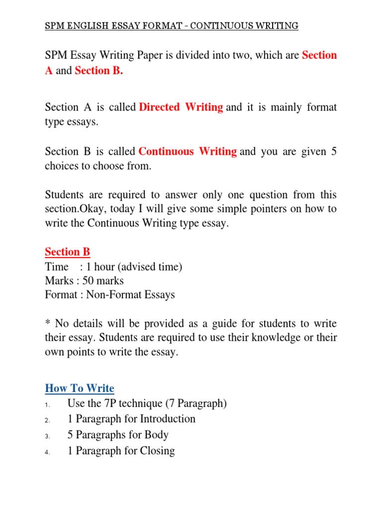 Spm English Essay Format Pdf Paragraph Essays