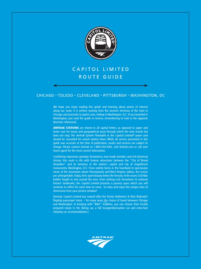 Amtrak Capitol Limited Train Route Guide | Baltimore And Ohio Railroad ...