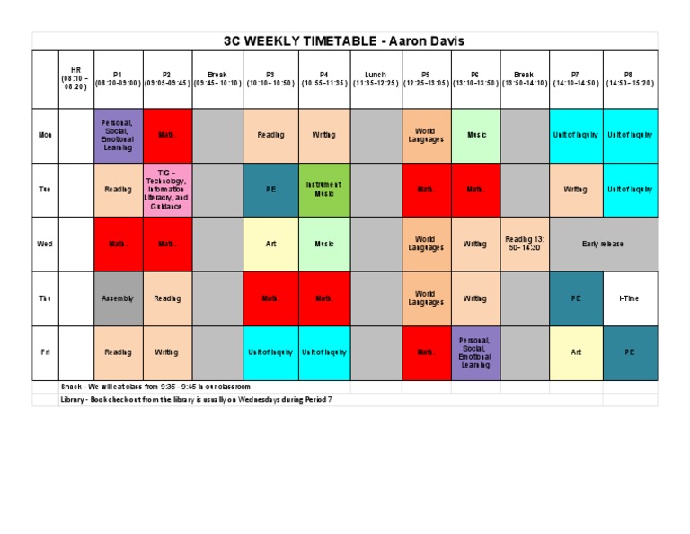 3C Weekly Timetable Overview | PDF