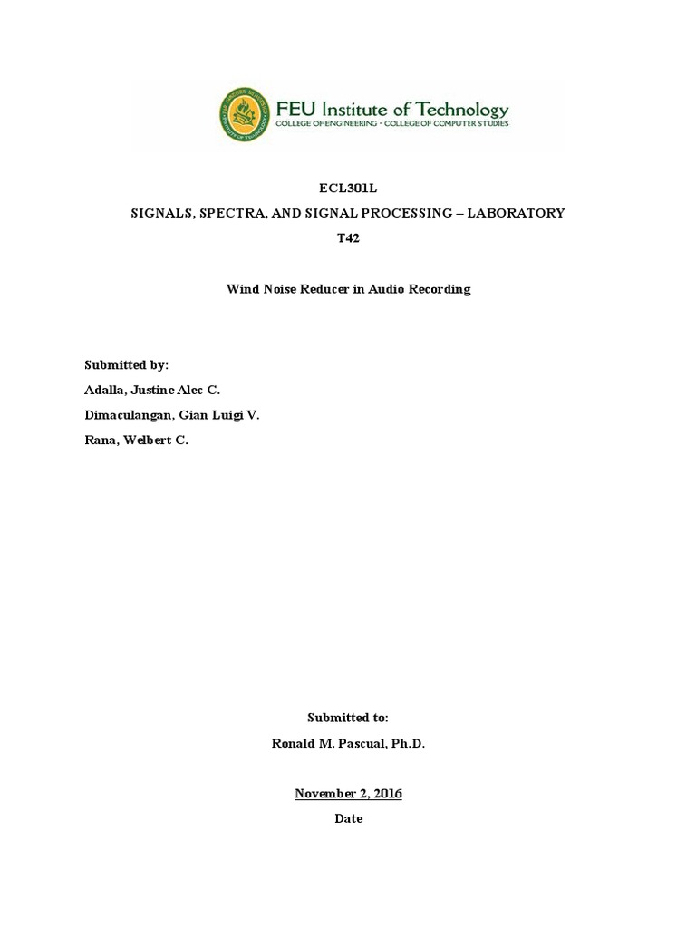 ECL301L Signals, Spectra, and Signal Processing Laboratory T42 PDF