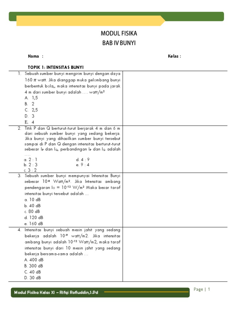 Modul Fisika Intensitas Bunyi PDF