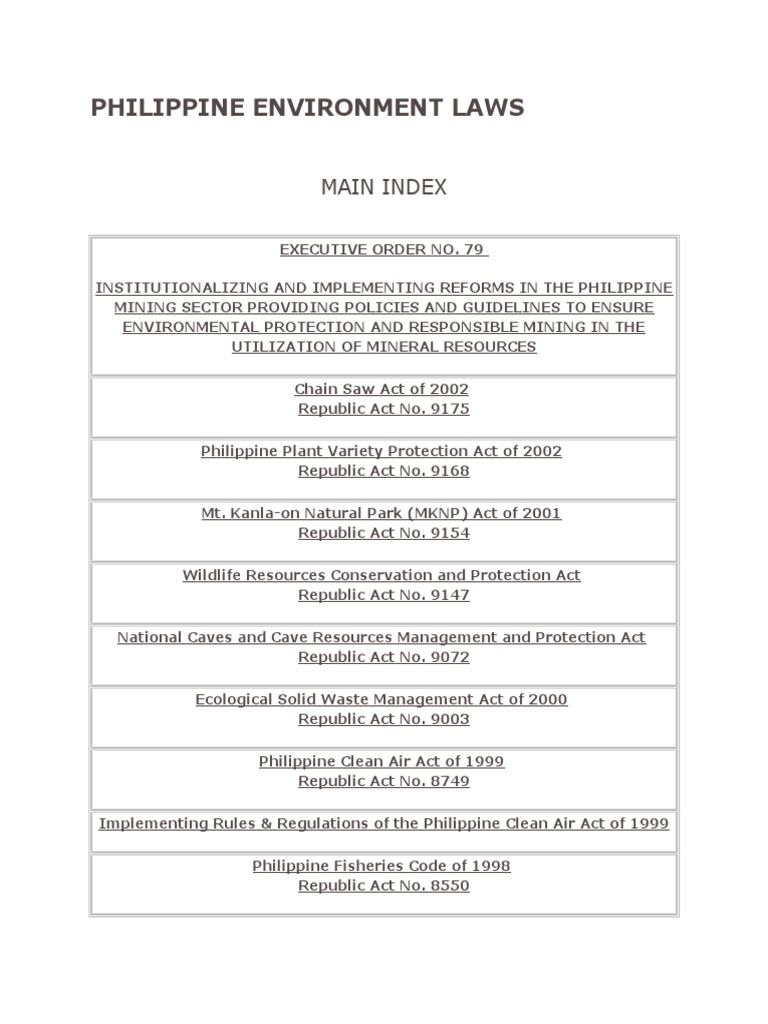 Philippine Environment Laws Environmental Law Philippines